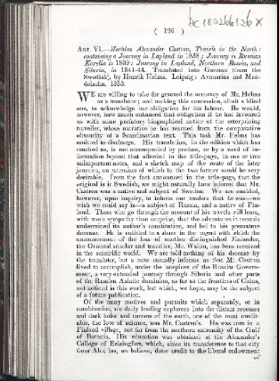 Account by Mathias Alexander of his travels in Lapland in 1838; russian Karelia in 1839; and Lapland, northern Russia, and Siberia in 1841-44. #EYATravel ow.ly/7lwu50Wg2RG