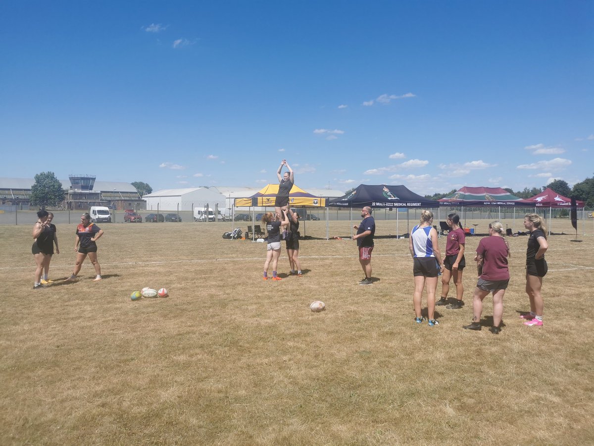 amswrugby's tweet photo. First day of the Festival of Rugby and the RAMS ladies are on their first stand of the training day and doing line-outs in the sun. 

If anyone in the RAMS or RAVC wants to get involved with Corps Rugby, please message us!
🐍🏉 https://t.co/fWW2iTd2jQ