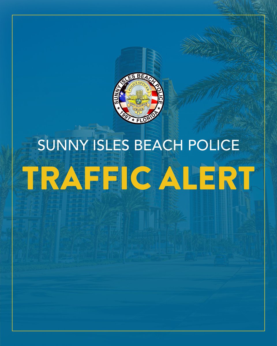The Sunny Isles Blvd. bridge is experiencing a mechanical issue and traffic on westbound Sunny Isles Blvd. is being diverted. Please seek an alternate route.