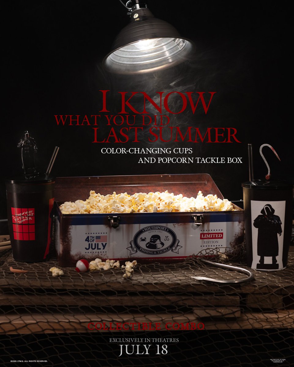 BDisgusting's tweet photo. Tickets for I KNOW WHAT YOU DID LAST SUMMER are now on sale and Regal has revealed that color-changing collectible cups and a popcorn tackle box are coming soon to theaters... just in time for the 4th of July! https://t.co/NDhgv0swxD