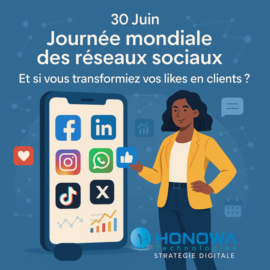 HONOWA6's tweet photo. 🎉  Journée mondiale des réseaux sociaux !

Les likes, c’est bien. Mais les clients, c’est mieux. 😉

Chez Honowa Tech, on transforme votre présence en ligne en stratégie gagnante.

➡️ Stratégie digitale
➡️ Contenu engageant
➡️ Résultats concrets

📞 674 97 08 06

#SocialMediaDay https://t.co/QvT8G56ZnR