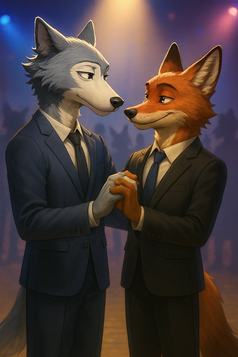 Legoshi and Nick sharing a dance.