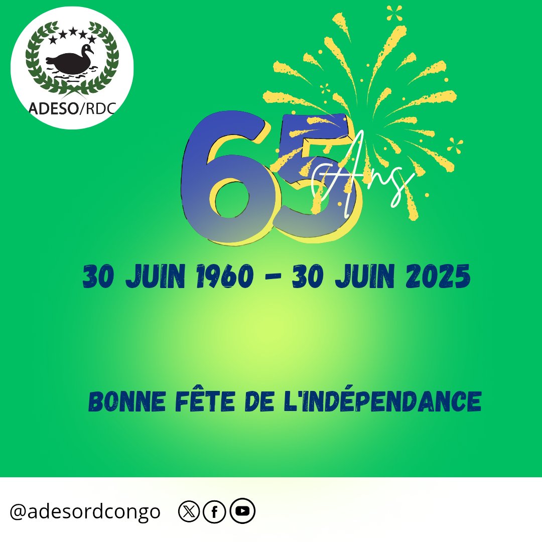 📌 Kinshasa | Fête de l'indépendance 🥳🇨🇩

Ce lundi 30/06/25 marque le 65ième anniversaire de l'accession de la 🇨🇩 à son indépendance.

Une journée de célébration de la souveraineté de notre beau et cher pays.

Heureuse fête de l'indépendance à tous les Congolais.

#Lipanda2025