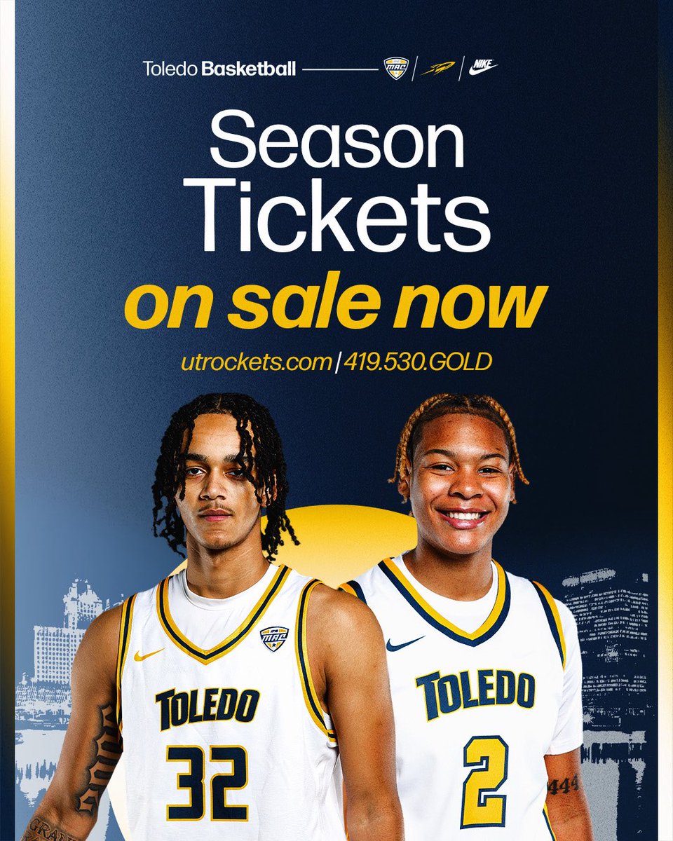 Toledo Athletics (@toledorockets) on Twitter photo πItβs time to π in, #TeamToledo!!
Basketball season is around the corner, get your season tickets TODAY!
ποΈ: tinyurl.com/29ttfp22
<a href="/Toledo_MBB/">Toledo Men's Basketball</a> | <a href="/ToledoWBB/">Toledo Women's Basketball</a> πItβs time to π in, #TeamToledo!!
Basketball season is around the corner, get your season tickets TODAY!
ποΈ: tinyurl.com/29ttfp22
<a href="/Toledo_MBB/">Toledo Men's Basketball</a> | <a href="/ToledoWBB/">Toledo Women's Basketball</a>