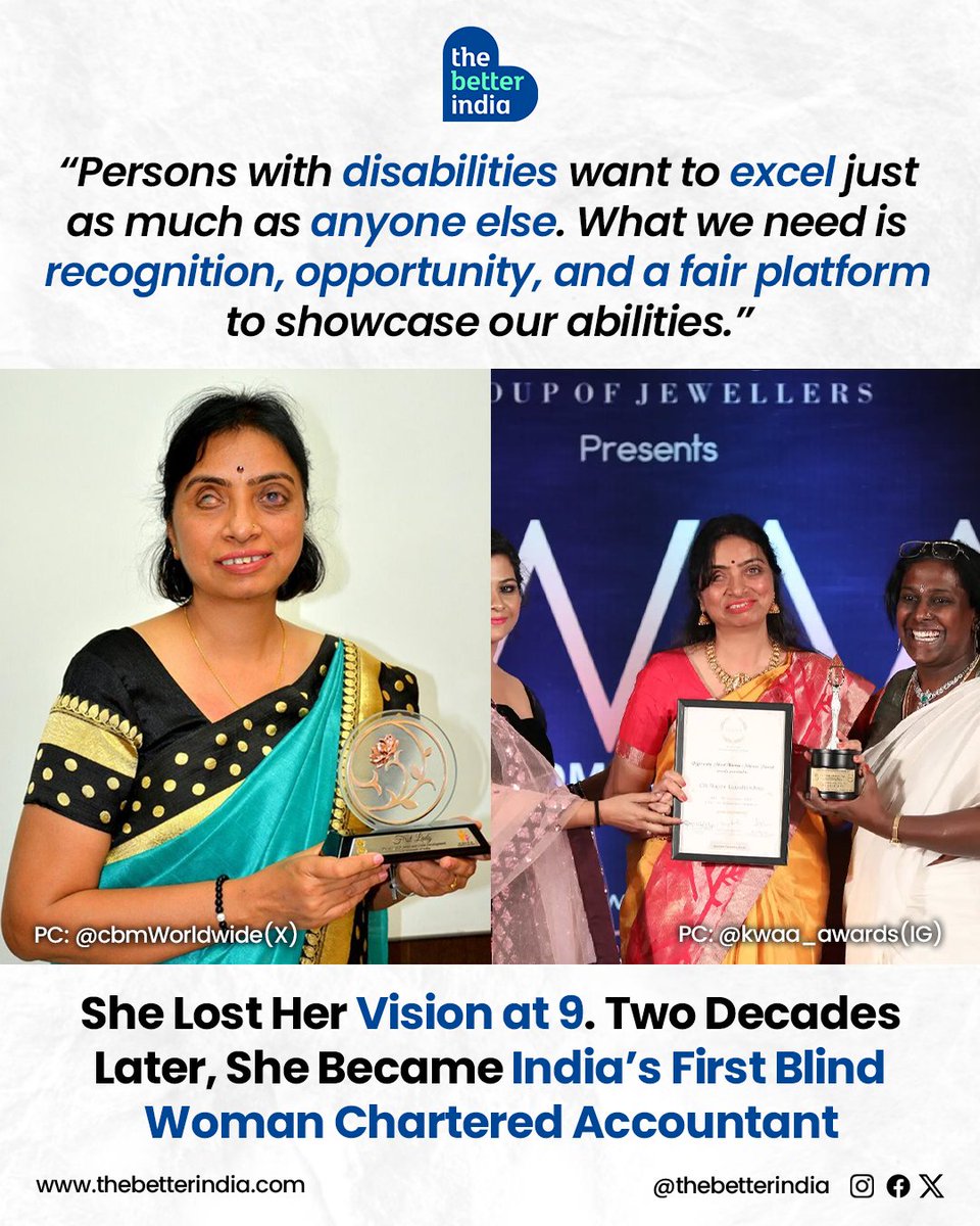 What do you do when the world goes dark but your dreams are still alive?
At 9, Rajani Gopalkrishna lost her vision to a severe allergic reaction.

By her early 20s, she had lost it completely.
But what she found was something far more powerful: purpose.

“The entire journey of