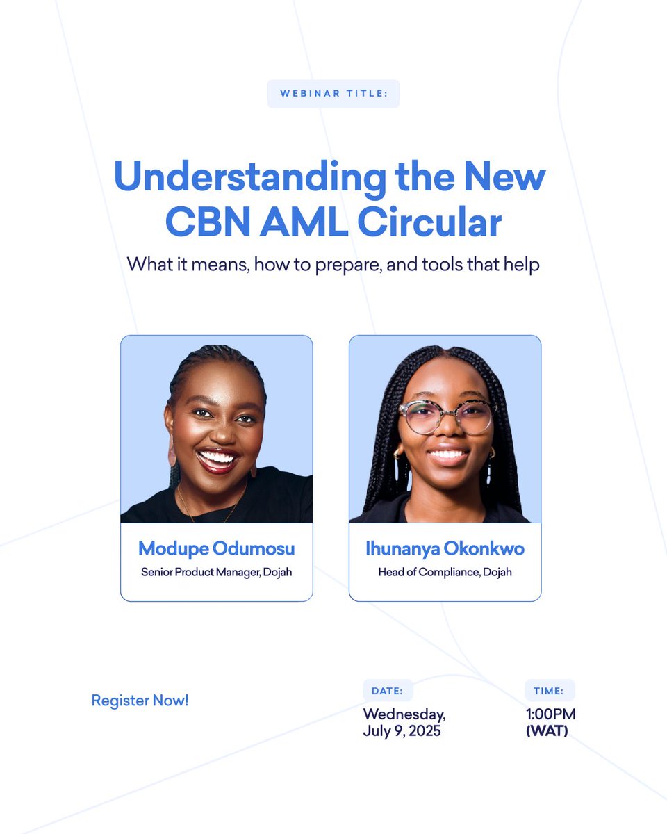 The CBN released a circular on May 20 on new AML policies 

If you're wondering what to actually do with it, we're hosting a webinar to walk you through it:

→ What’s changed
→ Who it affects
→ What action your team should take now

Register here → meet.zoho.com/sbdz-ykm-tet