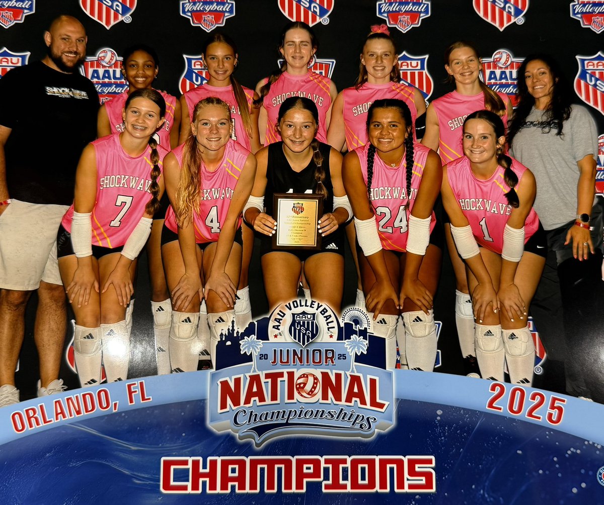 shockwavevba's tweet image. 15-Black brings home the Ruby B Division Championship Plaque and a 19th place finish out of 91 teams at AAU Nationals playing in 15 Premier!! 8-3 overall in matches, 16-8 in sets. Proud of this group!! 🩷🏐🖤💛