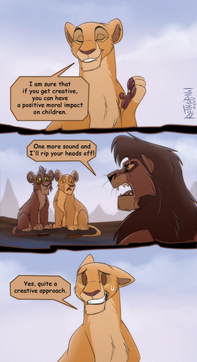 Even after Kovu settled in the  Pride Rock, he still uses Zira's parenting manual
___________________
#tlk #lion #thelionking #lionking #the_lion_king #lion_king