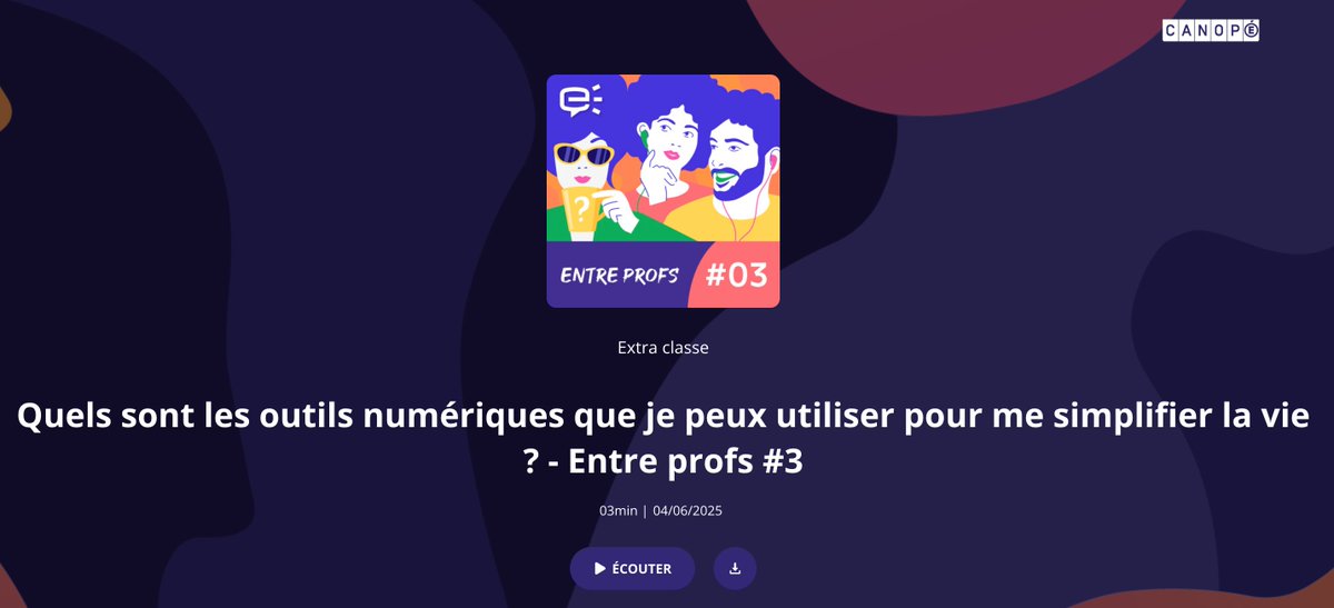 L'année scolaire est bientôt terminée ... C’est peut-être le moment de chercher et de tester de nouveaux outils. 

❓ Quels sont les #OutilsNumériques que je peux utiliser pour me simplifier la vie ? Un podcast #ExtraClasse <a href="/reseau_canope/">Réseau Canopé</a> 

👉 extraclasse.reseau-canope.fr/quels-sont-les…

<a href="/eduscol_AP/">éduscol Arts plast.</a>
