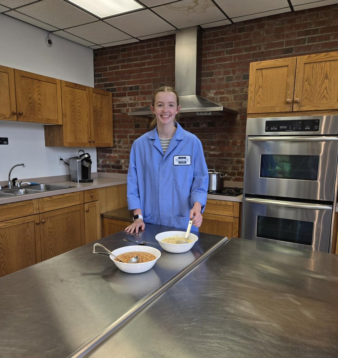 PurdueFoodSci's tweet image. This summer, our students are growing their skill set and knowledge base through internships. Incoming sophomore Ella Rhodes is in Austin, Indiana, interning with Morgan Foods in their R&D department working on allergen-free soups, vegetarian options and sugar-free products.