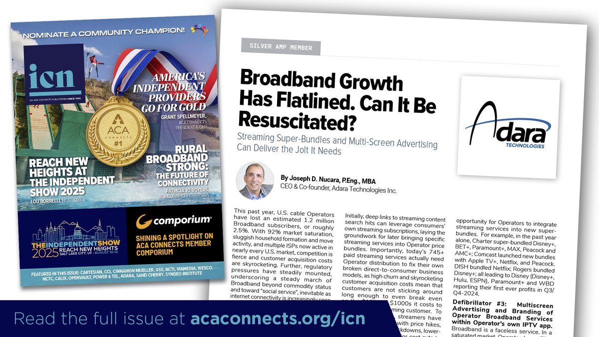 Looking for a way to shock life back into broadband growth? In the latest ICN, Adara Technologies says that with the right mix of gigabit upgrades, streaming super-bundles, and smarter branding, operators can rewrite the playbook and reignite momentum -  flipsnack.com/8B8ECF5569B/ic…