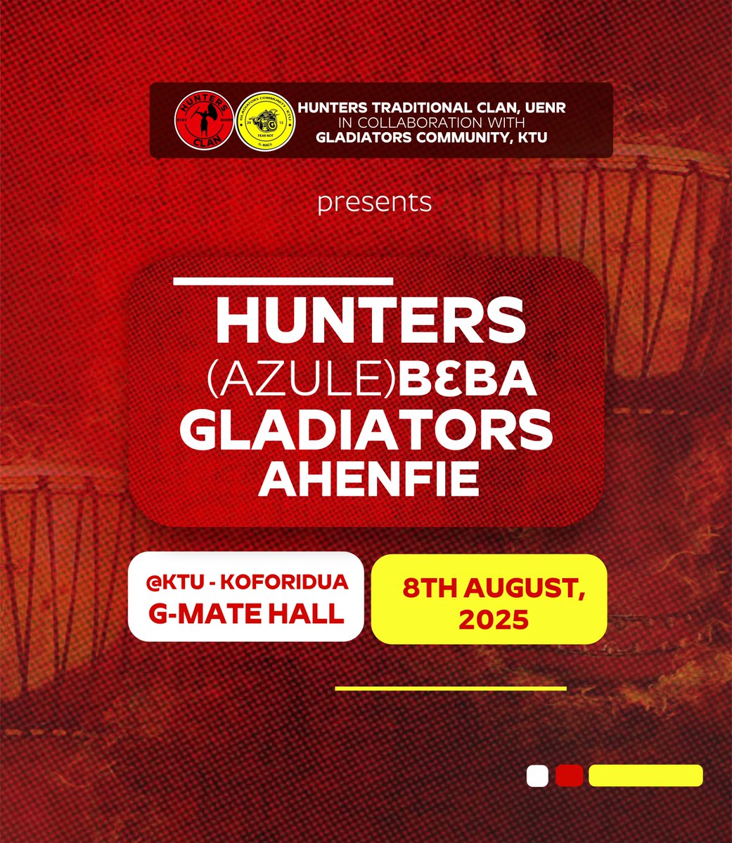 hunters_Clan_'s tweet photo. Hunters Traditional Clan (UENR) &amp; Gladiators Community (KTU)  unleash an epic of  morale where energy meets unity! 💪
 Expect serious morale, brotherhood, and unstoppable vibes. 
❤🖤 💛🖤

#HuntersClan
#GMate 
#Charrrrge https://t.co/ileBYkl7eD
