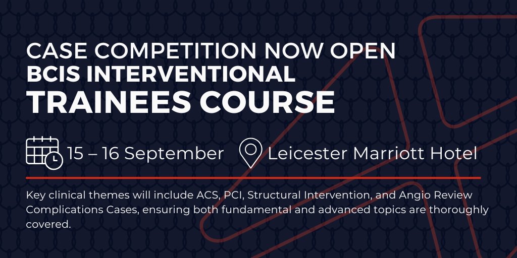 BCIS_uk's tweet image. Half the spots are GONE for the #BCISTraineesCourse on the 15 &amp;amp; 16 Sept in Leicester.
🎓 2 days of top interventional cardiology training
🏆 Case competition also open – deadline 1 Aug
Registration: millbrook-events.co.uk/BCISTraineesCo…
Case Competition: bcis.org.uk/news/bcis-inte…
