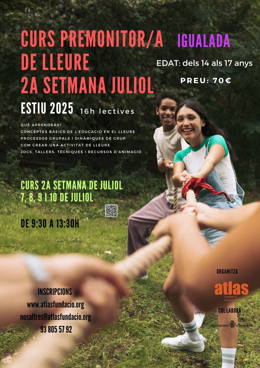 Si tens entre 14 i 17 anys no et perdis el curs #premonitoralleure del 7 al 10 de juliol a #Igualada #ATLAS Inscripcions: atlasfundacio.org