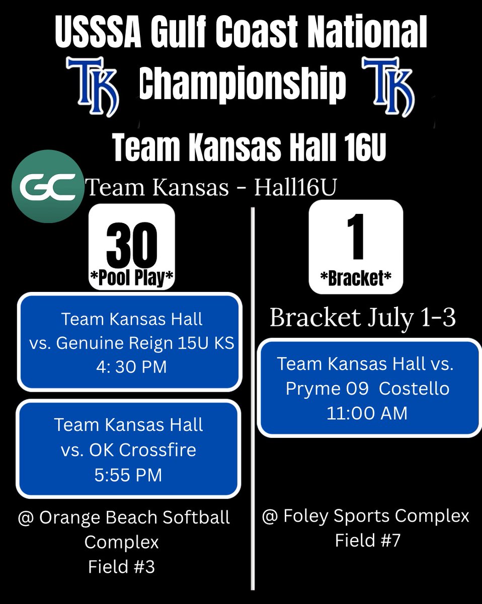 Here’s our schedule for Gulf Shores! <a href="/teamkansashall/">Team Kansas Hall 16U</a>