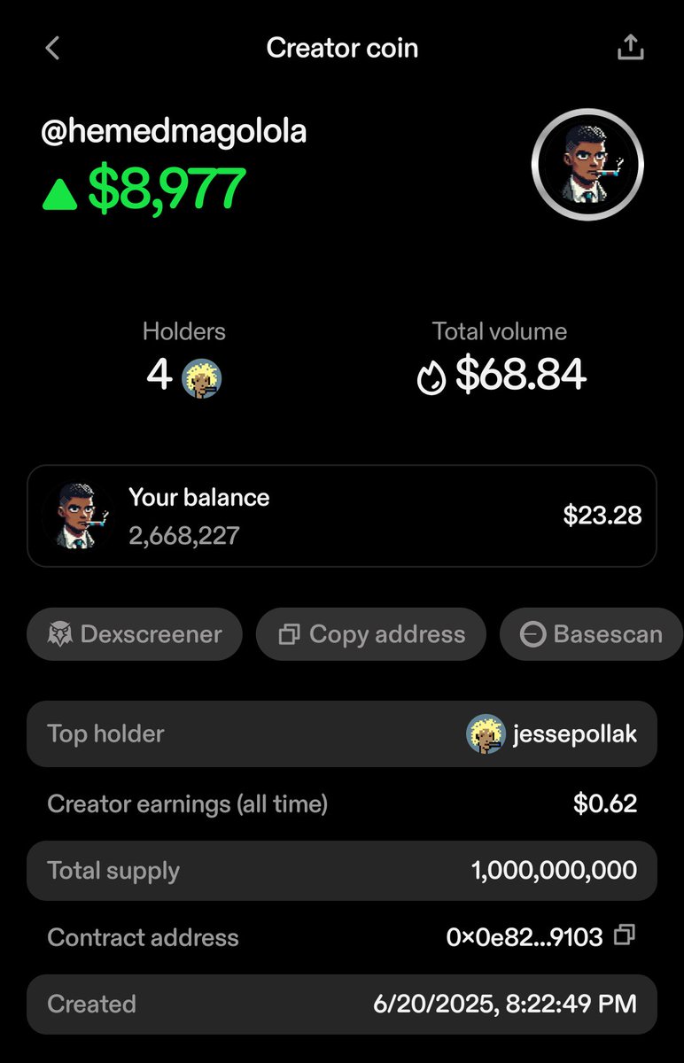 Claimed my Creator earning reward on <a href="/zora/">$zora</a>

On Zora, your profile is turned into a tradeable coin, people who vibe with you can get a piece of it by buying into it.

Head to Zora to claim your profile coin

Ca: of my profile coin
0x0e82bde07066a5dfa5daebb37ce716372e839103