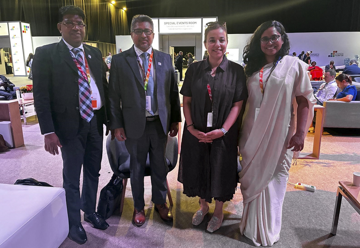 UNOSSC's tweet photo. 📌 Director @DimaAlKhatib1 met the head of delegation of 🇱🇰 #SriLanka to #FFD4, Russel Aponsu, Senior Additional Secretary to the President (Finance &amp; Economic Affairs). Building on collaboration through Sri Lanka’s #HLCSSC presidency, new partnership opportunities were explored. https://t.co/bLoREU8ipW