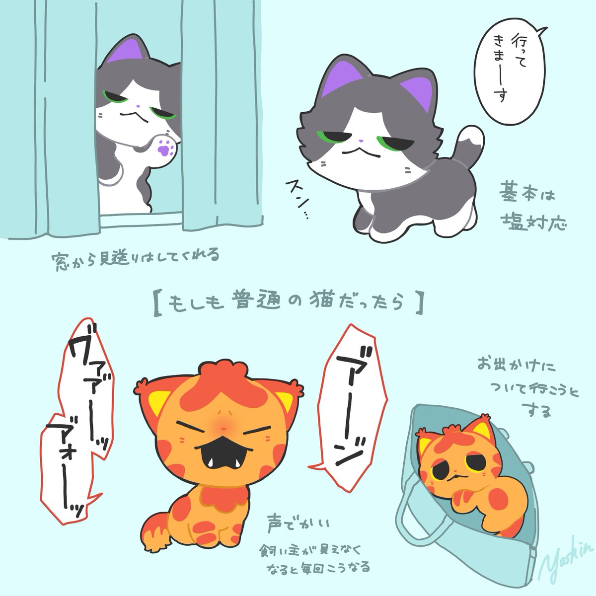 もしもスミハチとアカトラが普通の飼い猫だったら #かみさまキツネと