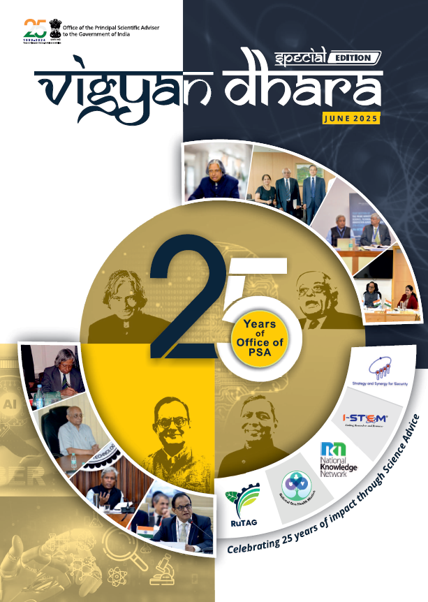 PrinSciAdvOff's tweet photo. Vigyan Dhara: Special Edition!

To commemorate the 25-year journey of the Office of the Principal Scientific Adviser (OPSA) to the Government of India, we are delighted to unveil Vigyan Dhara in a renewed magazine format, beginning with this special edition.

This edition includes:

➡️ ‘Foreword’ by PSA Prof. @AjaySoodIISc, highlighting OPSA's strategic & systemic approach to science advice.

➡️ ‘Reflections from Scientific Secretary’ Dr. Parvinder Maini on the state of science advice in India and the future outlook of OPSA.

➡️ ‘Evolution and Institutionalisation of Science Advice Mechanisms in India’, tracing its journey post-independence. - @ChagunBasha 

➡️ Feature article: ‘How Countries Engage in Science Advice?’ Focusing on the international science advisory landscape, comparing global models. -@dakshatasd 

➡️ The article ‘Powering India’s Progress through Science Advice’ highlights OPSA’s leadership in enabling the National Knowledge Network, Society for Electronic Transactions and Security, Mega Science Vision-2035, EV Mission, National Quantum & AI Missions and Deep Ocean Mission. 

➡️ Article on ‘Science Advice in Action’ through the One Health Mission. - @sindurabg 

➡️ ‘Co-Creating Rural Technologies: Science Advice and Society’, illustrating OPSA's initiatives to empower rural communities and enable appropriate co-creation of technologies. 

➡️ ‘Reimagining India’s Research & Innovation Landscape’ through initiatives like Indian Science, Technology and Engineering Facilities Map, One Nation One Subscription, and Anusandhan National Research Foundation.

Read the magazine here: https://t.co/sy8Dnfgpy9

#VigyanDhara #OPSA25

@kvijayraghavan | @rameshmashelkar | @Profsvr | @DrSikkaPawan | @anilgb  |  @MVR_NCCR | @PreetiBanzal | @sapnapoti | @DrVishalChoudh3 | @Sangeet17658802 | @remya_haridasan | @MitraSiuli | @animesh07731362 | @nikkygoel | @kavitat243