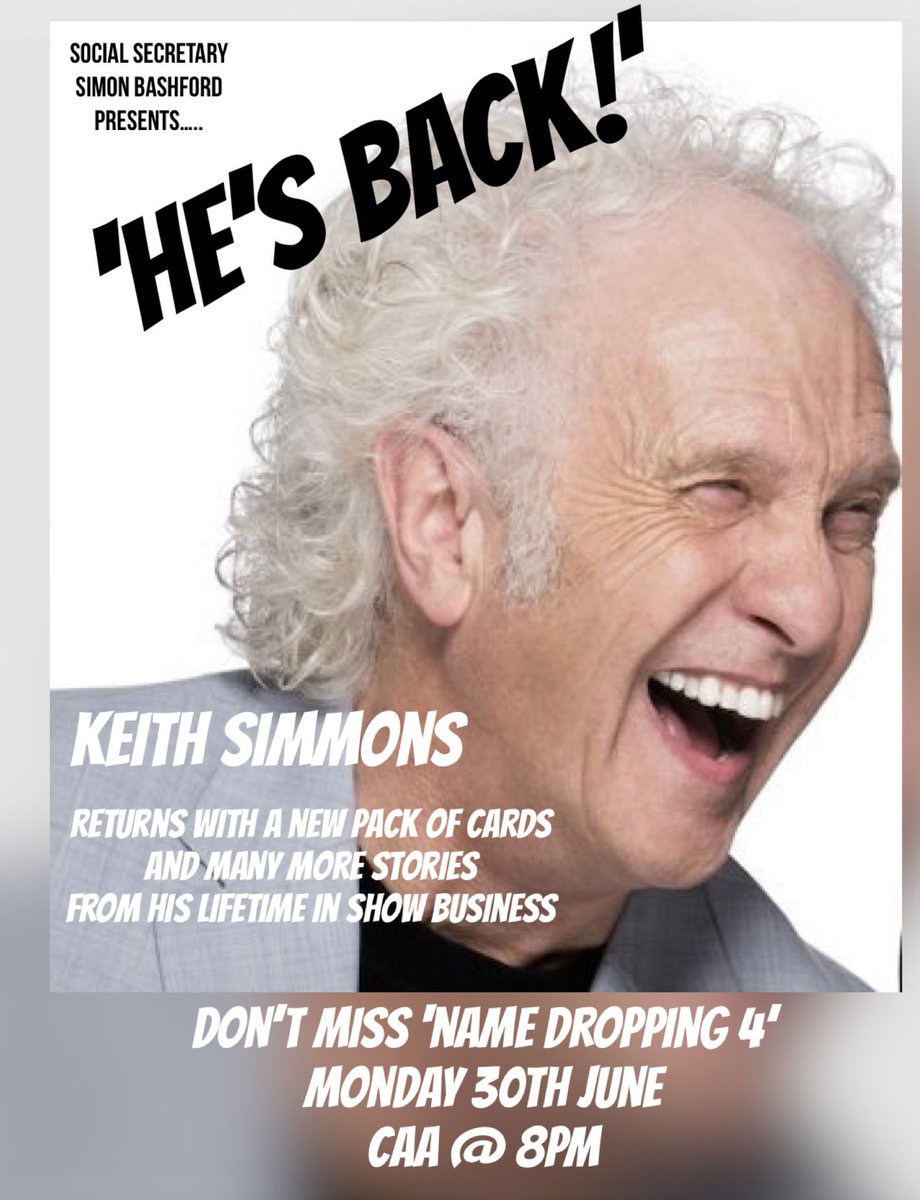 Thrilled to be staging my good mate Keith Simmons at The CAA once again tonight for his ‘4th Name Dropping Show’, come down &amp; join us Members &amp; Friends in our totally Air-Conditioned Club for what will be another wonderful fun evening with Mr S! 👏🏻 😆✨xx — ￼feeling happy at CAA