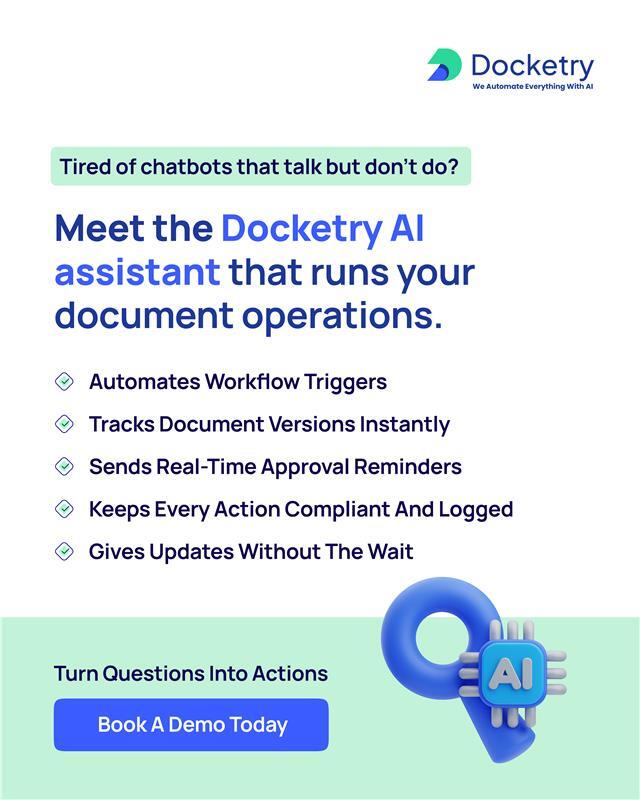 DocketryAi's tweet image. Forget chit-chat.

💬 Docketry’s chatbot powers real work, routing files, tracking versions, sending reminders &amp;amp; logging actions

This is workflow AI in action.

👉 Automate now: hubs.li/Q03vbTsy0

#ChatbotIntegration #AIForWork #SmartWorkflows #Docketry #ProductivityAI