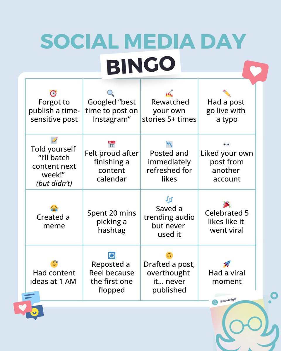 If you’ve done at least 3 of these… Happy Social Media Day! 🎉

So… how many did you check off? 👇

#SocialMediaDay #SocialMediaMarketing #ContentCreation #Solopreneur #SmallBusiness
