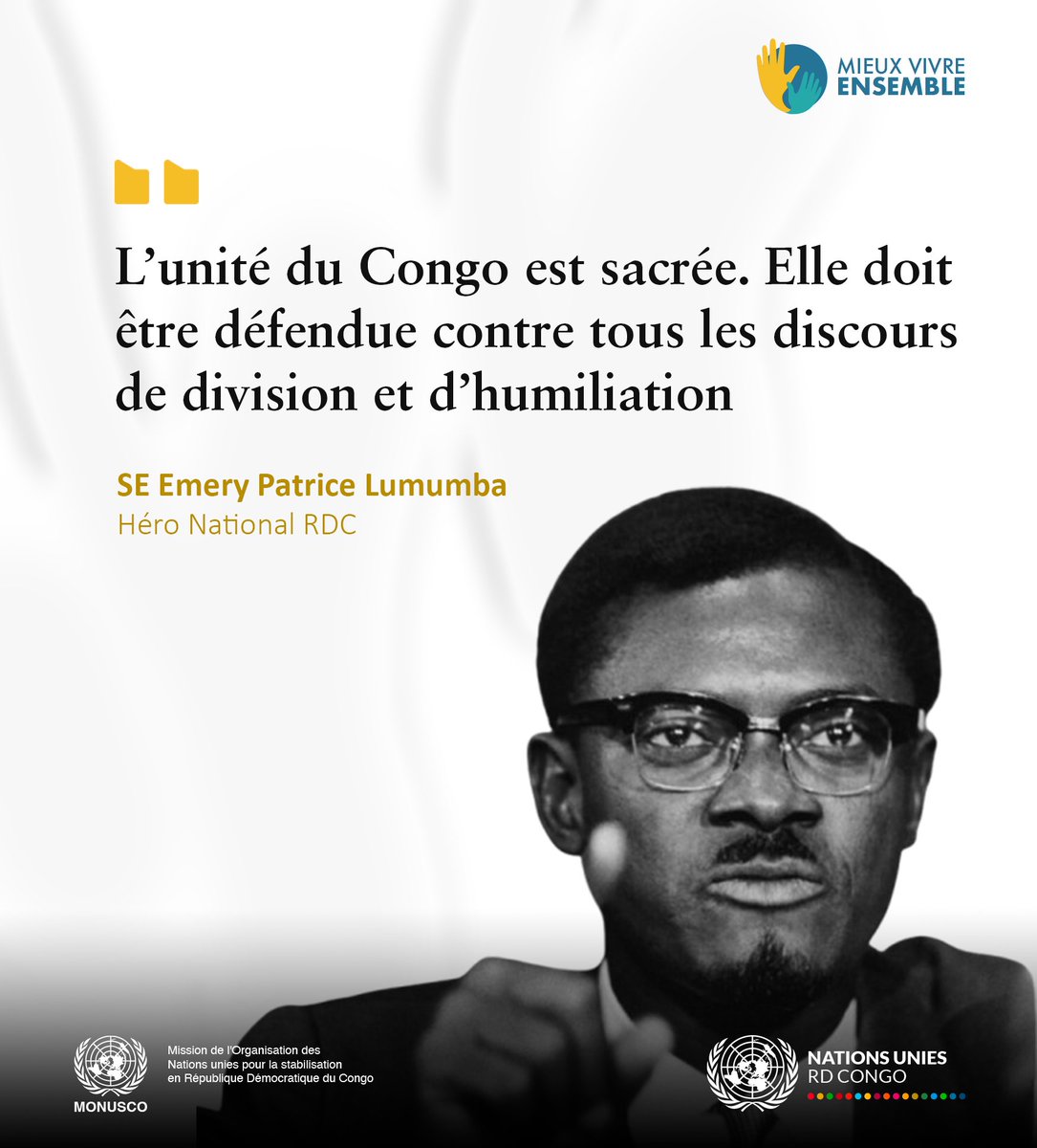 🎯𝗖𝗮𝗺𝗽𝗮𝗴𝗻𝗲 « 𝗠𝗶𝗲𝘂𝘅 𝗩𝗶𝘃𝗿𝗲 𝗘𝗻𝘀𝗲𝗺𝗯𝗹𝗲 »
👉30 juin 1960-30 juin 2025 : 65 ans de l’#indépendance de la #RépubliqueDémocratiqueDuCongo.
🤝L’unité nationale est un principe intangible. Refusons les discours de division. Promouvons la #cohésion, la #solidarité,