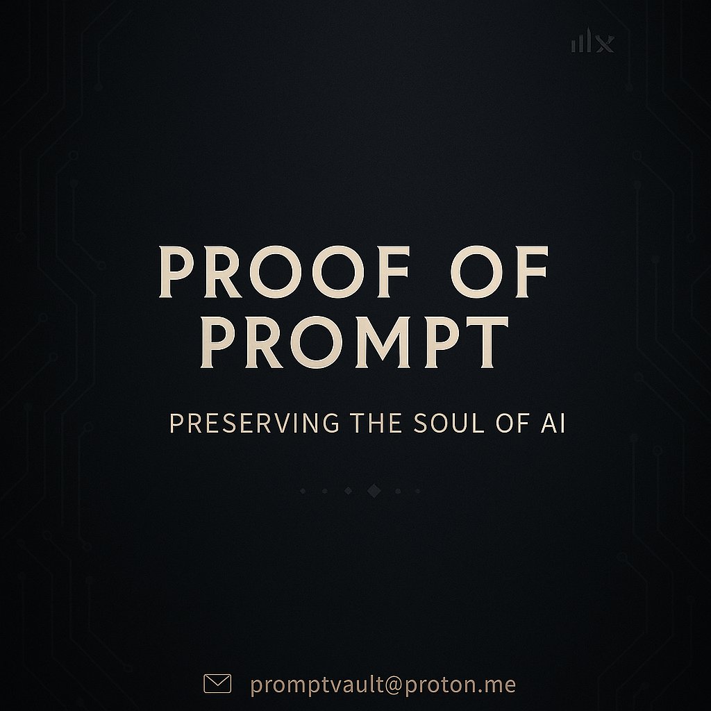 Cryptoguru911's tweet image. What if the soul of AI could be preserved on-chain—forever?
Introducing the first cultural provenance protocol for generative AI.
A digital monument to prompt history.
You’ll wish you saw this earlier.
🔗 View Teaser PDF
drive.google.com/file/d/1YCqLHq…
📩 promptvault@proton.me
#AI…