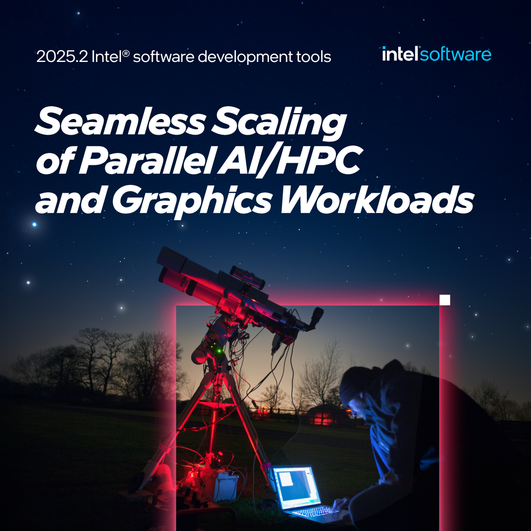 RobM_A's tweet image. Scalable multiarchitecture parallelism with the 2025.2 tools release! Scale and optimize any workload. One solution for AI, HPC, and imaging through seamless interoperability of #MPI, #OpenMP, #SYCL, #PyTorch, #Vulkan, #DirectX, and ... #oneAPI #AIPC
intel.com/content/www/us…
