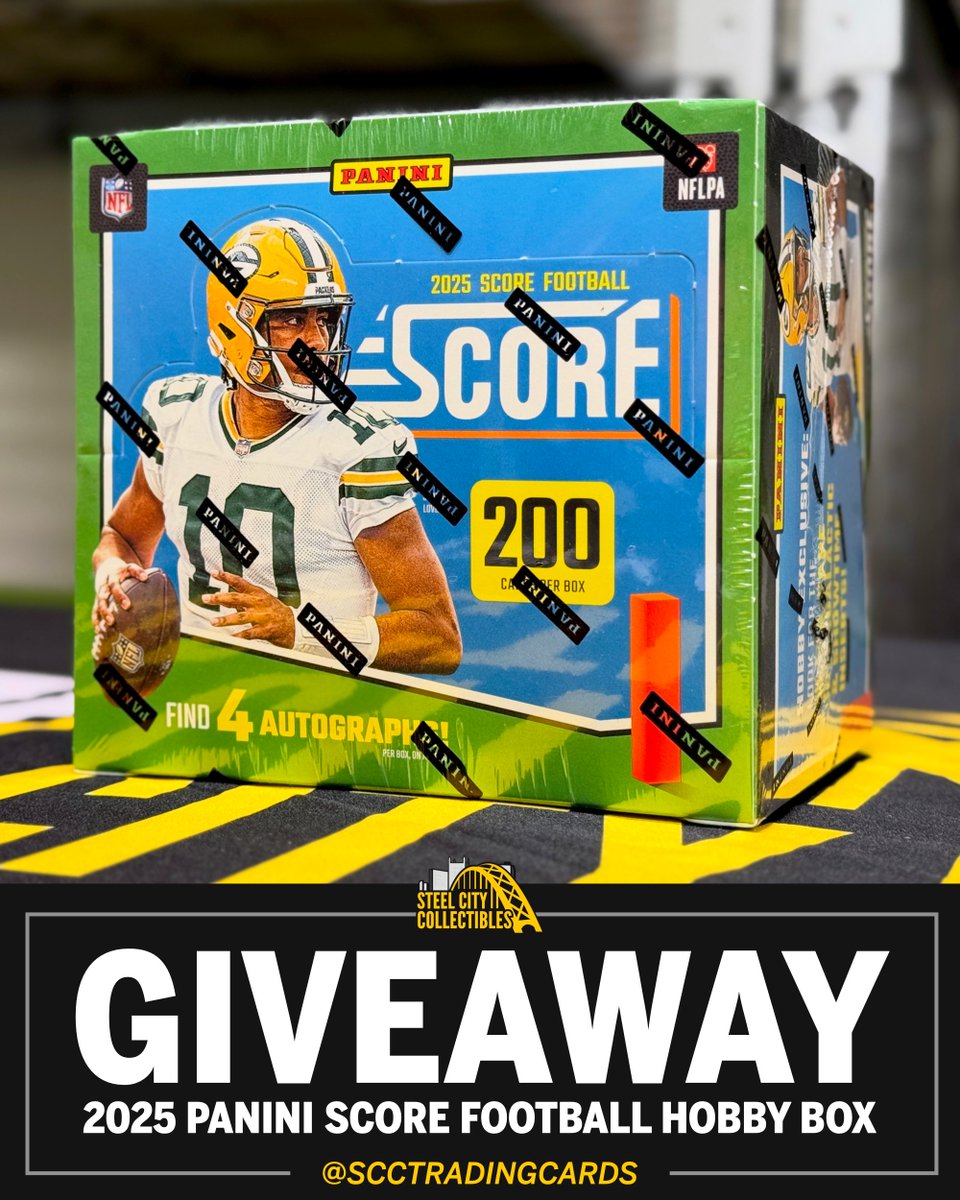 Steel City Collectibles (@scctradingcards) on Twitter photo ๐จ GIVEAWAY ๐จ
RETWEET, LIKE, & FOLLOW <a href="/SCCTradingCards/">Steel City Collectibles</a> for your chance to win this 2025 Panini Score Football Hobby Box โ 4 autographs per box on average!
Want extra entries? Get one extra entry for each friend you tag (they must be following you)! ๐จ GIVEAWAY ๐จ
RETWEET, LIKE, & FOLLOW <a href="/SCCTradingCards/">Steel City Collectibles</a> for your chance to win this 2025 Panini Score Football Hobby Box โ 4 autographs per box on average!
Want extra entries? Get one extra entry for each friend you tag (they must be following you)!