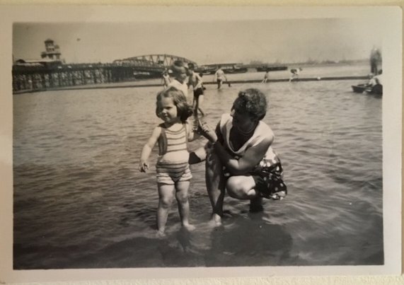 In my knitted swimming costume, a few years ago, with my 'Auntie Edie'. Sharing on #NationalSeasideDay