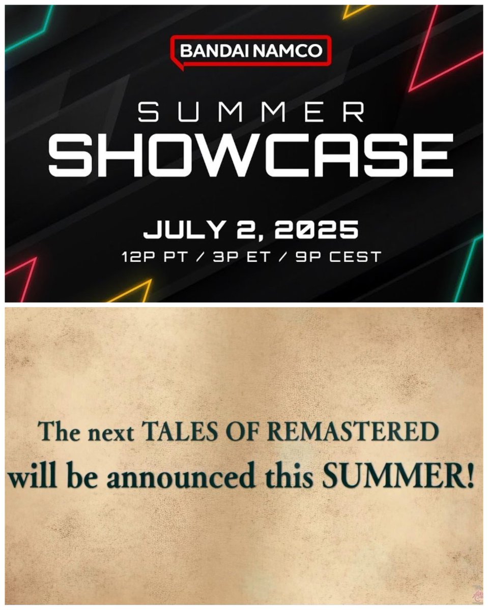 AbyssalC's tweet image. Bandai Namco Summer Showcase Livestream Announced for July 2. Are we finally getting the announcement for the next Tales of Remastered Project game that's supposed to be announced this SUMMER?
abyssalchronicles.com/news/bandai-na…
#Talesof #TalesSeries #TalesofSeries