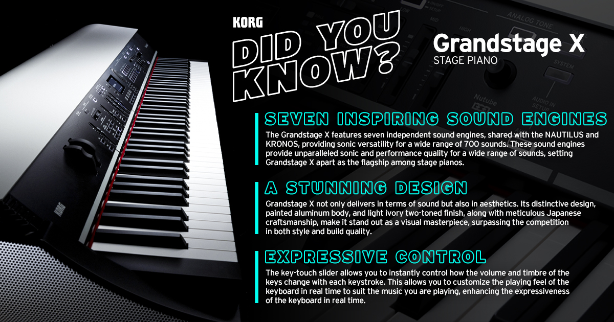 🤔 Did You Know? Grandstage X Edition! ⁠

With seven sound engines, an expressive weighted keyboard, and real tube warmth from Nutube, the Grandstage X is built for performance! Layer sounds, tweak effects on the fly, and shape your tone with total control. 

On Sale Now! Learn