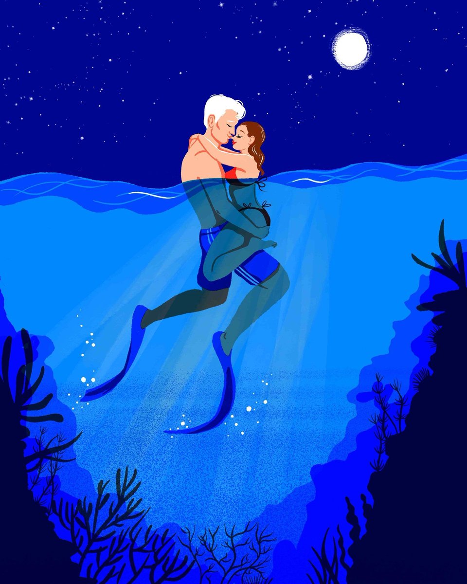 This dreamy night swim scene by Samantha Glavina gives us all the summer feels—quiet water, glowing moonlight, and that shared sense of adventure. Known for her joyful, expressive characters, Samantha brings everyday moments to life with warmth and storytelling charm. With a