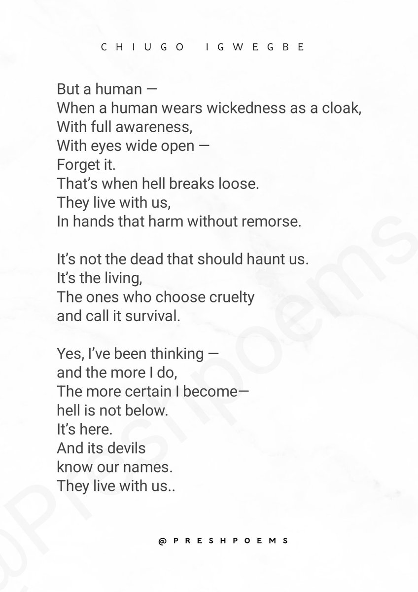 Preshpoems's tweet photo. They say fear wears many faces.
But the ones we should fear the most don’t hide in shadows.
They laugh. They love. They lead.

This piece is not about ghosts. It’s about us —
and what happens when humanity trades its soul for power, pride, and survival.

#poetry #poem #writing https://t.co/Kp1jnA1pIn