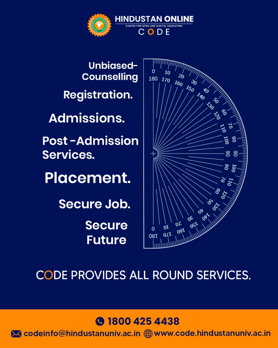 Shape your future with precision! Just like a protractor finds the perfect angle, #CODE guides you from counselling to campus to career success — all under one roof.

#StudyWithCODE #OnlineLearning #OnlineBBA #OnlineBCA #OnlineBCom #OnlineMBA #OnlineMCA #OnlineEducation