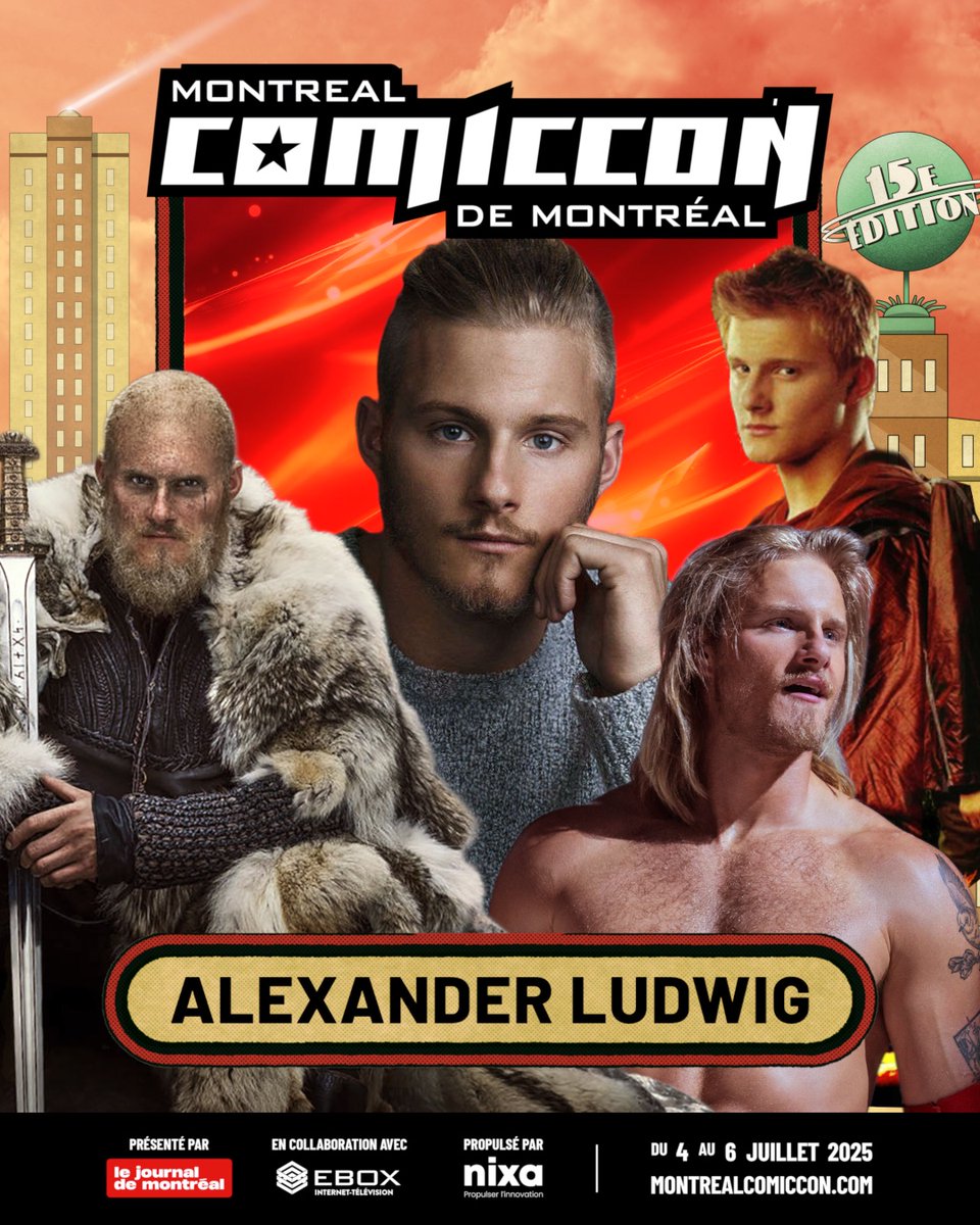 Mtlcomiccon's tweet photo. 📣AJOUT DE DERNIÈRE MINUTE! Bjorn Ironside en personne, @alexanderludwig, sera au Comiccon de Montréal le samedi 5 juillet SEULEMENT!
https://t.co/yZAisJO2sI

#vikings #bjornironside #montrealcomiccon2025 https://t.co/6J6Q6RSJf0