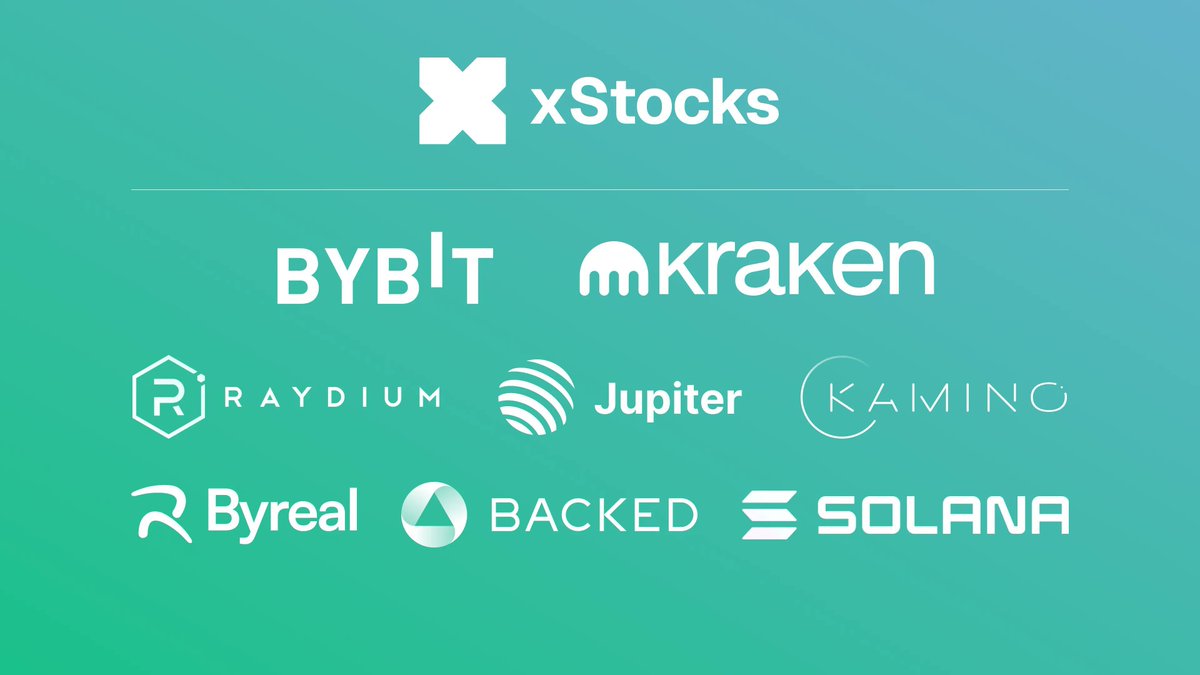 今天 Kraken、Bybit同时官宣上线了xStocks

并且不限制中国大陆用户注册

什么是xStocks

xStocks的原理是先买真股票，再在链上发行对应的股票代币，然后由各交易所上线现货、期货

我认为这是加密行业与传统金融第一次摩擦的火光，算是里程碑事件

需要注册Bybit的私信我
辅助解决KYC问题