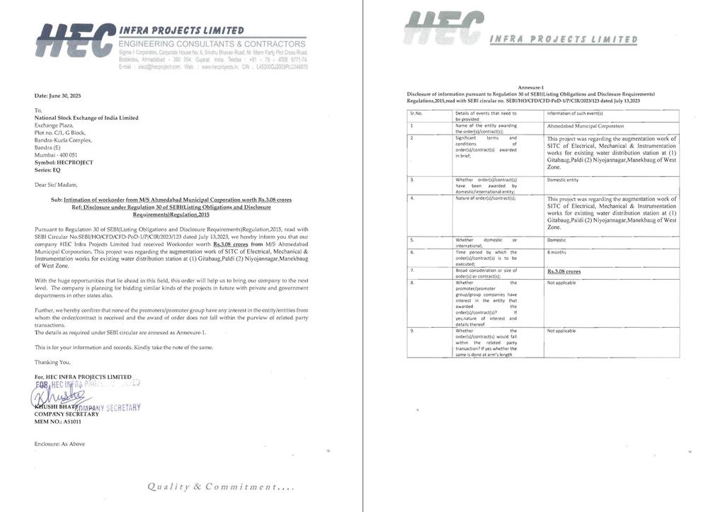 AvinashGoraksha's tweet image. #HECInfraProjectsLimited 

The company has received a ₹3.08 Cr work order from Ahmedabad Municipal Corporation for SITC of Electrical, Mechanical &amp;amp; Instrumentation works at Gitabaug (Paldi) &amp;amp; Niyojannagar (Manekbaug) water distribution stations.

#HECInfra #AMC