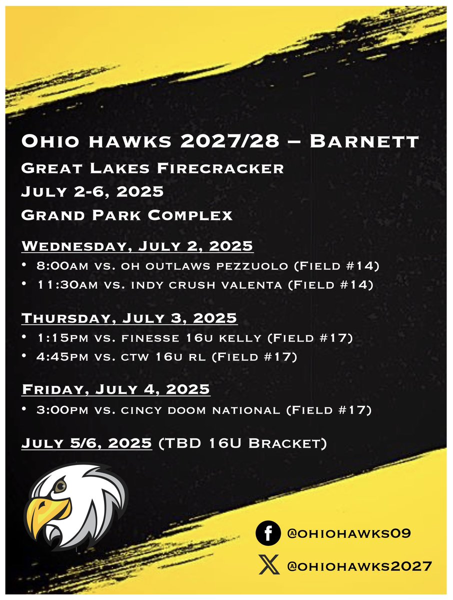 ohiohawks2027's tweet image. We head to Grand Park this week for the Great Lakes Firecracker tournament! @d1fastpitch1 @OhioHawks