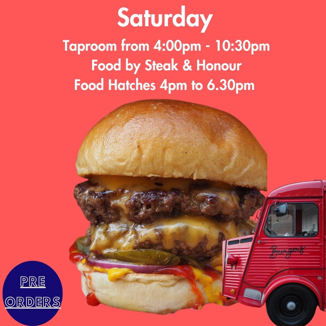 Taproom open from 4pm to 10.30pm.

Steak &amp; Honour are at the Taproom with their renowned, top notch burgers. Food Hatches open 5-8pm.

Enjoy some of Linton's finest craft beers and traditional ales. Wines, spirits, bottled ciders, cocktails, soft drinks are also served.
