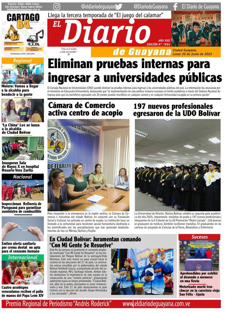 ¡Buenos días!
Estas y otras informaciones las puedes ampliar en⤵️⤵️⤵️   
eldiariodeguayana.com.ve