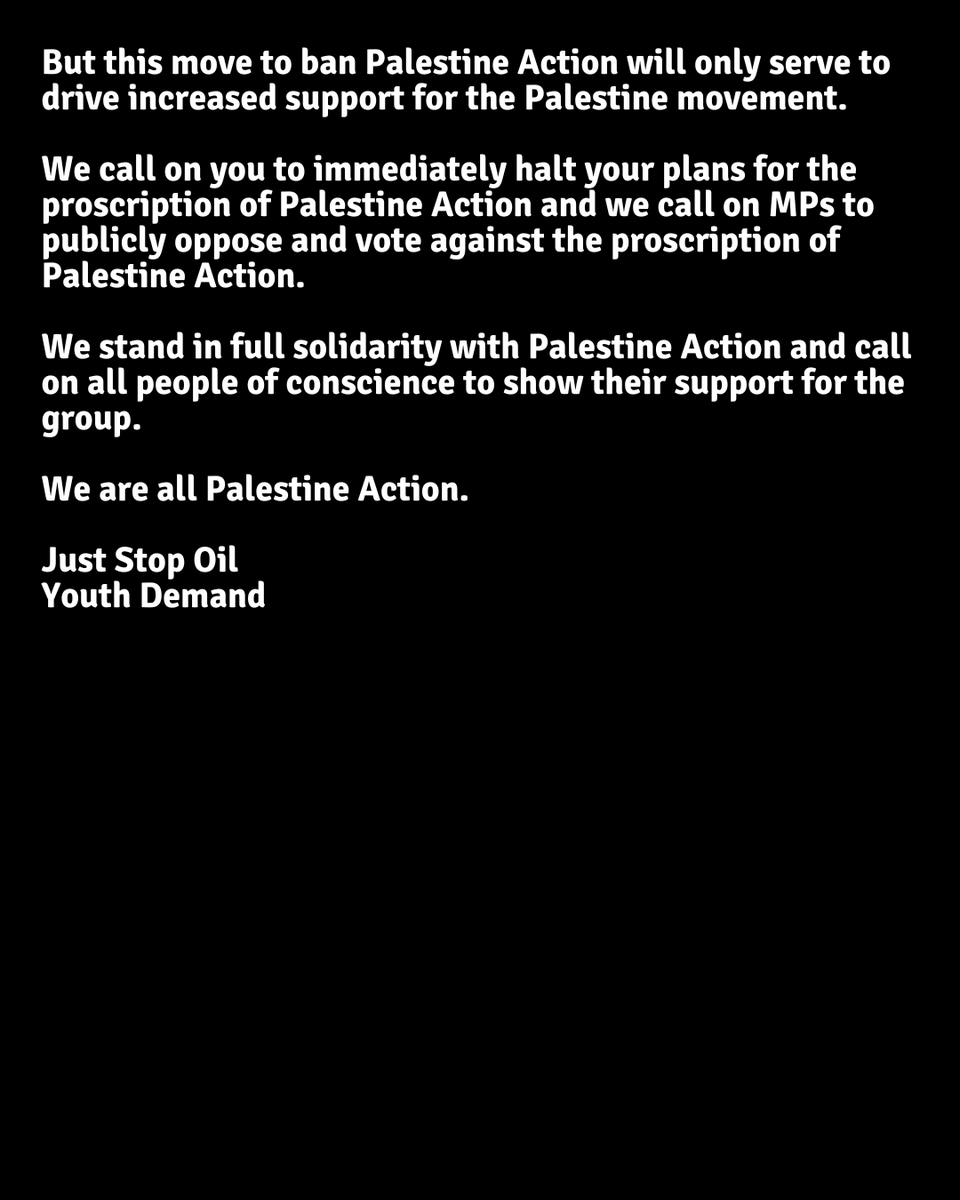 An Open Letter to Yvette Cooper, from Just Stop Oil and <a href="/youth_demand/">Youth Demand</a> 

We know who the real terrorists are, and we're not fooled by your pearl clutching horror about some red paint.

Join @Pal_action at the Royal Courts of Justice, 10.30am this Friday.