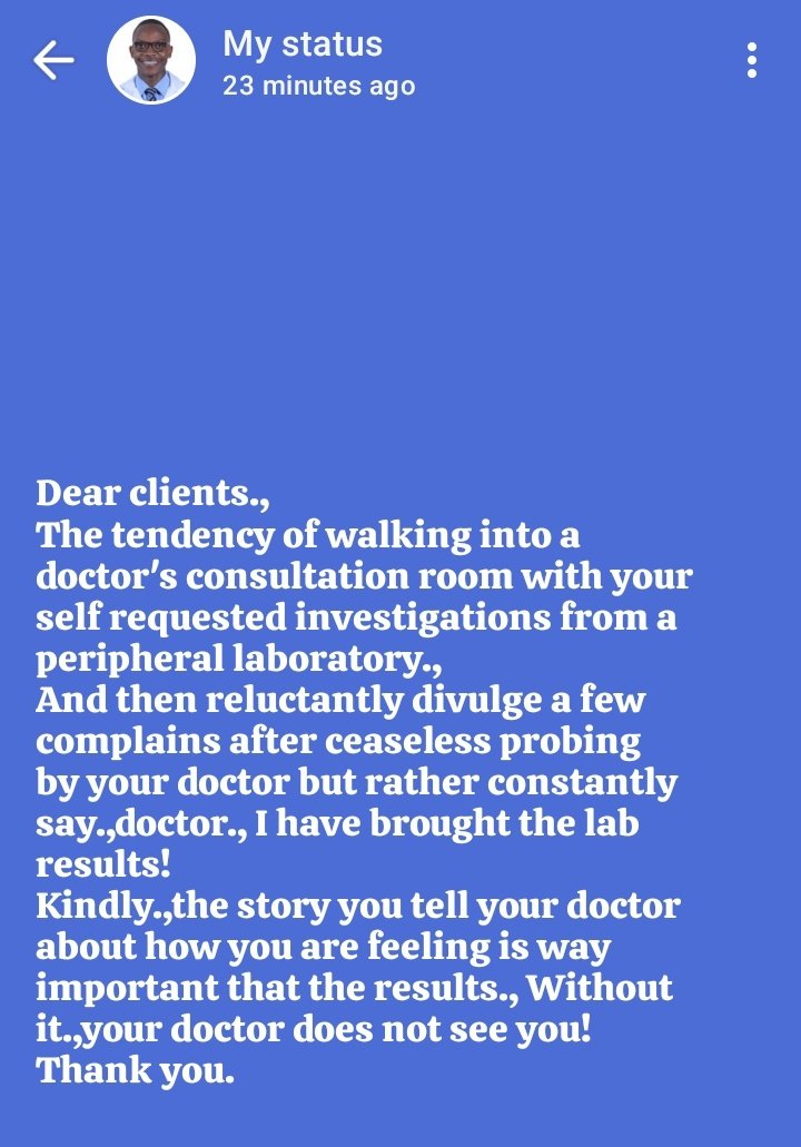 Dear patients.,your story about how you feel is invaluable to your doctor!
<a href="/DrOribaDan/">Dr. Oriba Dan Langoya</a> <a href="/rkalyes1/">Robert Kalyesubula,MD, FISN(USA), PhD-FRCP(London)</a> <a href="/TheUMAofficial/">Uganda Medical Association</a> <a href="/DrOtileUg/">Jacob Otile, MD</a>