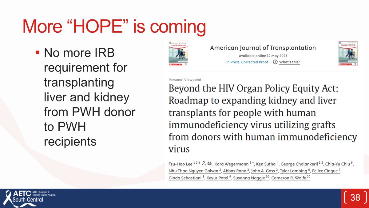 Howard T. Lee MD FAST (@howardtleemd) on Twitter photo Proud to share our🔥article regarding #HIV D+/R+ #Liver and #Kidney Txp just published in <a href="/amjtransplant/">American Journal of Transplantation</a>
🔗authors.elsevier.com/a/1lAsn5hx-Wb9…(🆓download before 7/18)
It was an honor to present this article and other issues regarding #MASLD in people with #HIV <a href="/UTHSA_AETC/">UT Health San Antonio AETC</a> last Friday!
So Proud to share our🔥article regarding #HIV D+/R+ #Liver and #Kidney Txp just published in <a href="/amjtransplant/">American Journal of Transplantation</a>
🔗authors.elsevier.com/a/1lAsn5hx-Wb9…(🆓download before 7/18)
It was an honor to present this article and other issues regarding #MASLD in people with #HIV <a href="/UTHSA_AETC/">UT Health San Antonio AETC</a> last Friday!
So