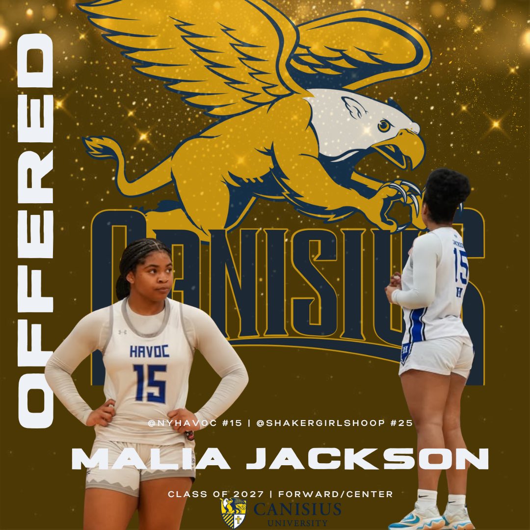 Malia Jackson (@maliajackson27) on Twitter photo After spending this past Sunday at <a href="/GriffsWBB/">Canisius Women’s Basketball</a> elite camp and having an amazing conversation with <a href="/coachtswoffard/">Tiffany Swoffard</a>, I am blessed to receive my 1st D1 offer!!! I want to thank Coach Swoffard and Coach Lindsay for believing in me and giving me this opportunity. #GOGRIFFS 💛 After spending this past Sunday at <a href="/GriffsWBB/">Canisius Women’s Basketball</a> elite camp and having an amazing conversation with <a href="/coachtswoffard/">Tiffany Swoffard</a>, I am blessed to receive my 1st D1 offer!!! I want to thank Coach Swoffard and Coach Lindsay for believing in me and giving me this opportunity. #GOGRIFFS 💛