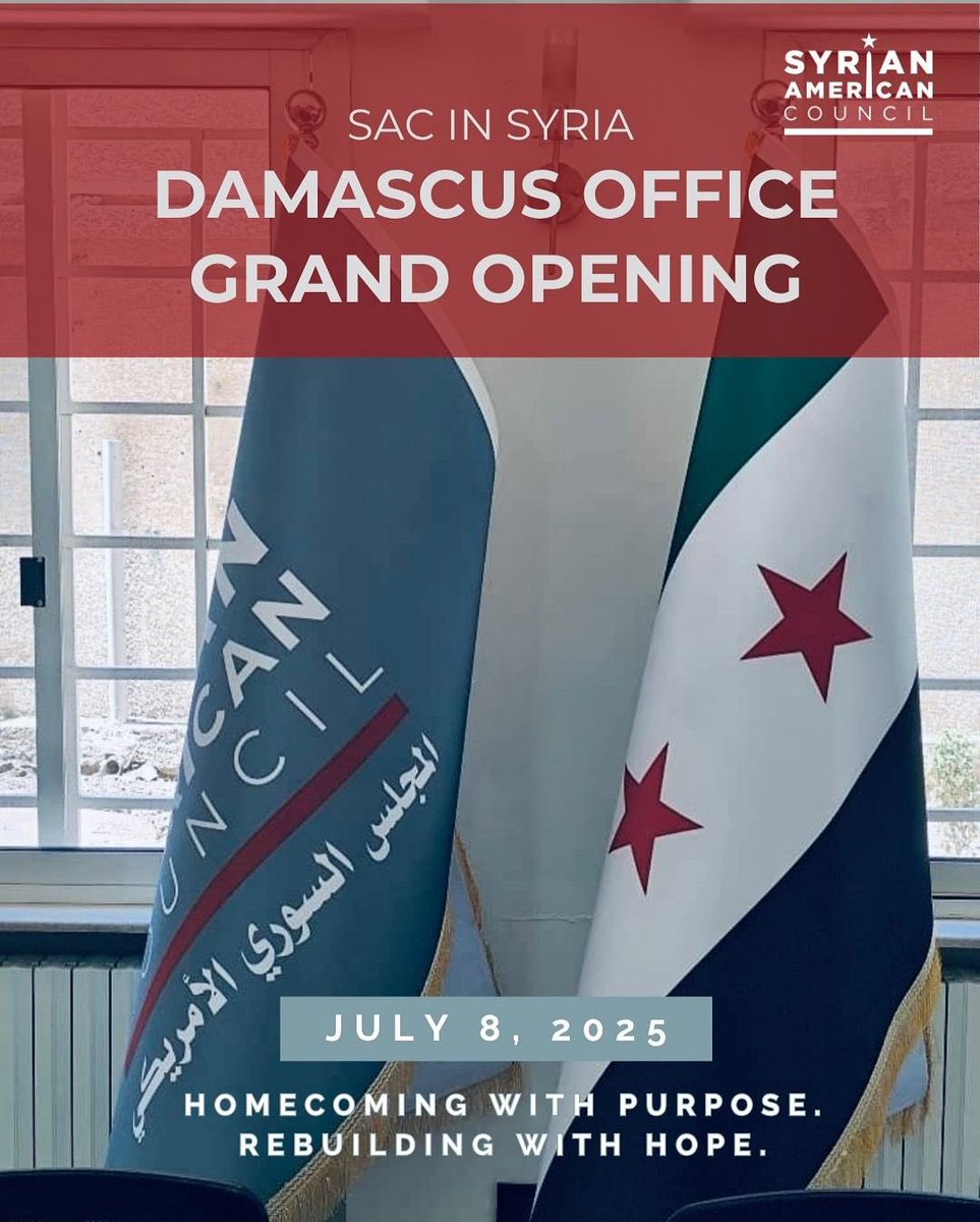 BeFarouk's tweet image. The @sa_council is coming home. 🇸🇾 🕊️
After years of steadfast advocacy, we’re proud to mark a historic milestone.
📍 Damascus, Syria
On July 8, SAC opens its first office inside Syria — a powerful step toward deepening our grassroots presence and rebuilding with purpose.…
