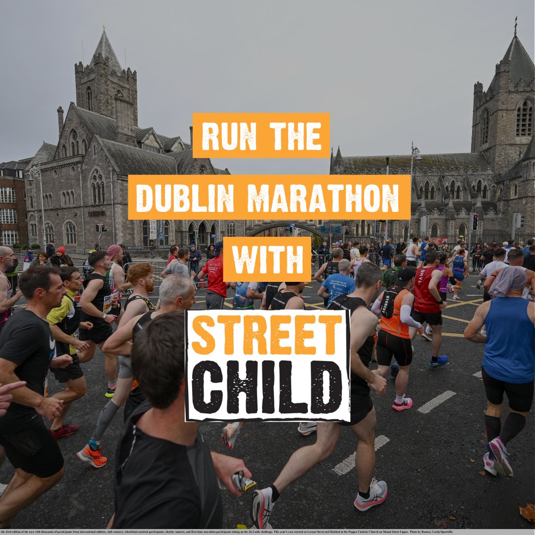 Run for Street Child at the Dublin Marathon!☘️
🏃Date: 26th October 2025
👟Registration Fee: £50
🏆Fundraising Target: £1,500
Your efforts will help us raise vital funds to keep children safe, in school and learning!

Sign up now: bit.ly/4mWePCn

#IrishLifeDublinMarathon