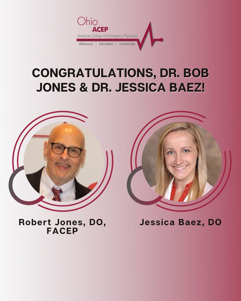 ACEP recently announced the 2025 Teaching Award Winners. 23 EM physicians were recognized in: Excellence in Bedside Teaching, Faculty Teaching and Junior Faculty Teaching.

Congratulations Ohio ACEP Members Robert Jones, DO, FACEP and Jessica Baez, DO. f.mtr.cool/tqshoieqhz