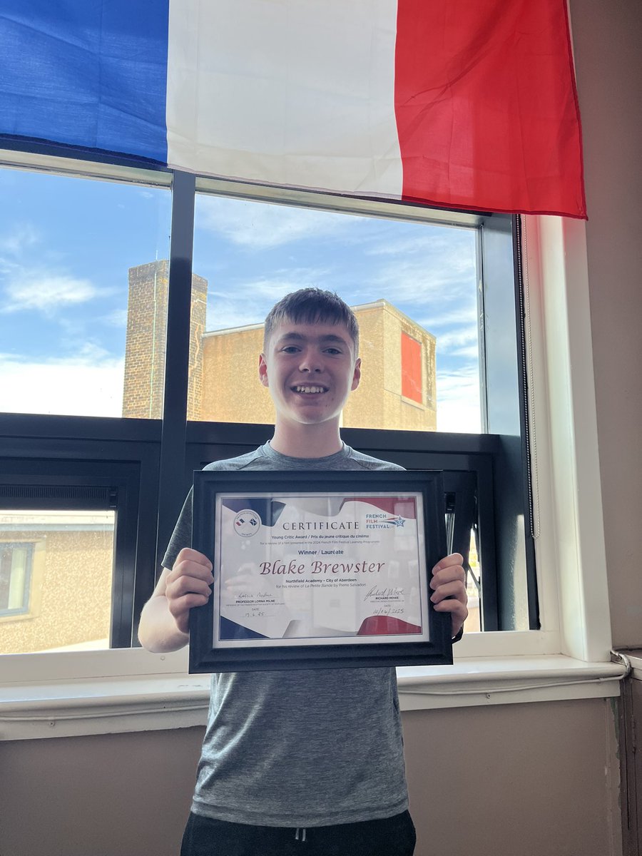 northfieldaca's tweet photo. Earlier this year, Northfield Academy pupils participated in the @FrFilmFestUK . They watched La Petite Bande and wrote a review about the movie. Selected by the French Scottish Society, Blake won first prize for his review. Congratulations! https://t.co/RqEEGEG6JP